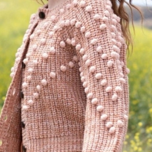THE GREAT. Pink Marled Bobble Cardigan Sweater Savanna Rose, Small 1361 - Picture 2 of 11